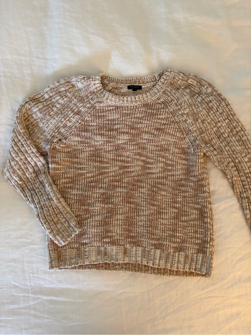 Talbots Marled Tan & Cream Crewneck Sweater
